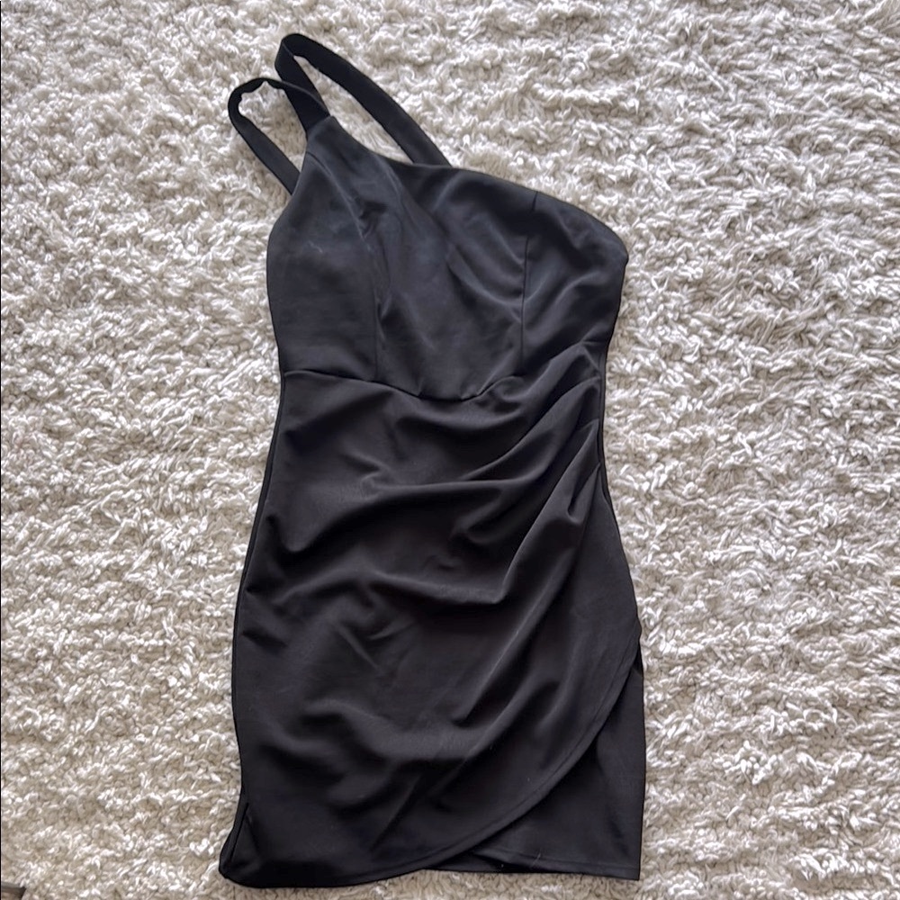 Emerald Sundae Black One Shoulder Bodycon Dress